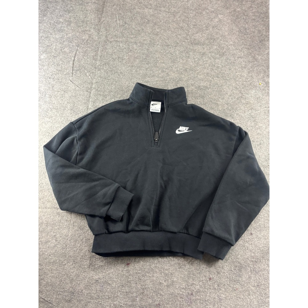 Nike Sportswear Essential Girls M Quarter Zip Fleece Sweatshirt Black Sporty